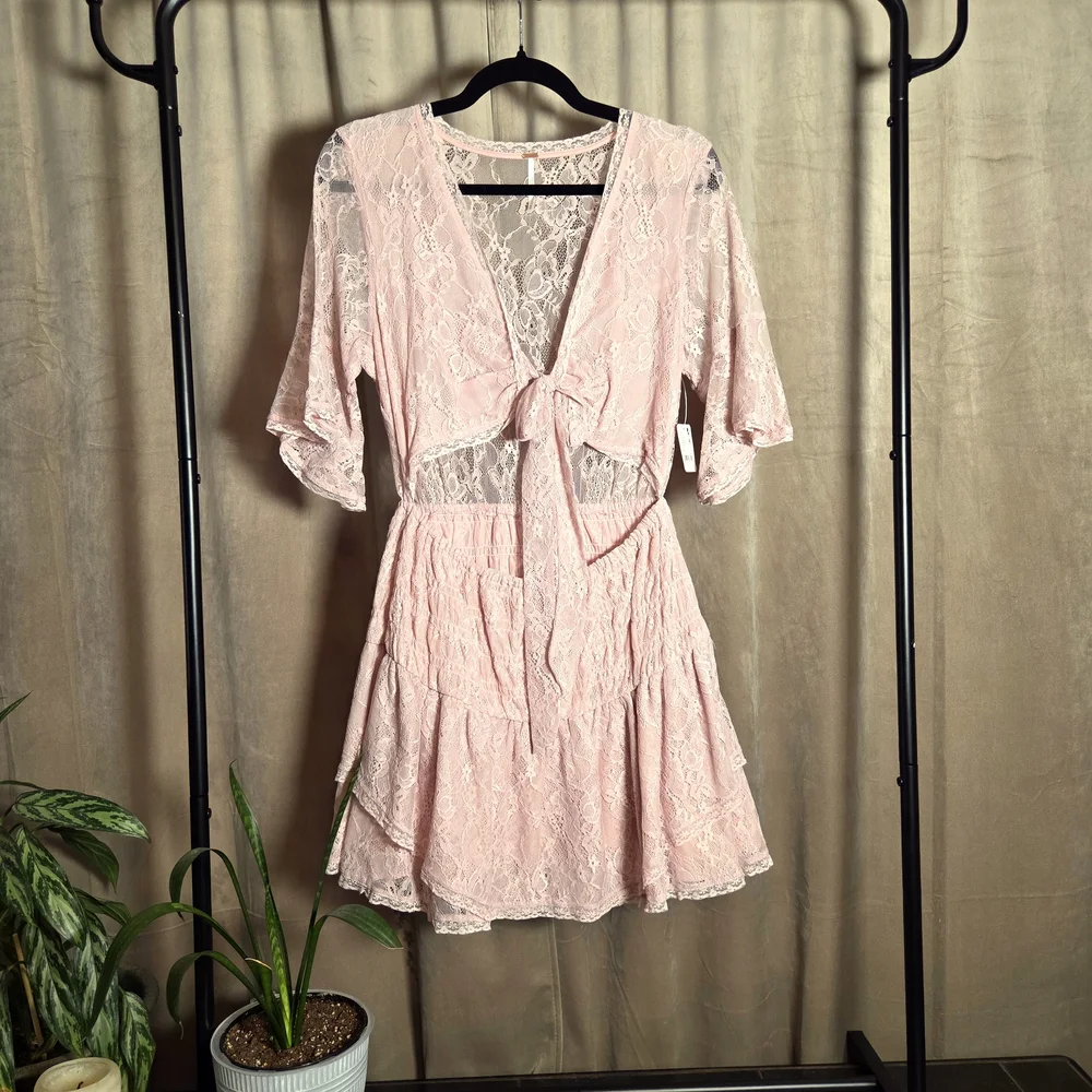 Free People Dusty Rose Lace Mini Dress Set - Picture 2 of 6